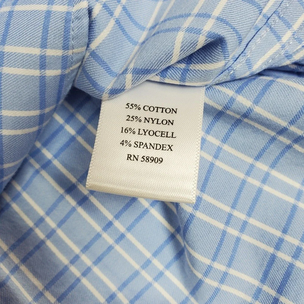 ROWM  Men XXL Long Sleeve Button Up Shirt Check‎ Light Blue/White Plaid EUC